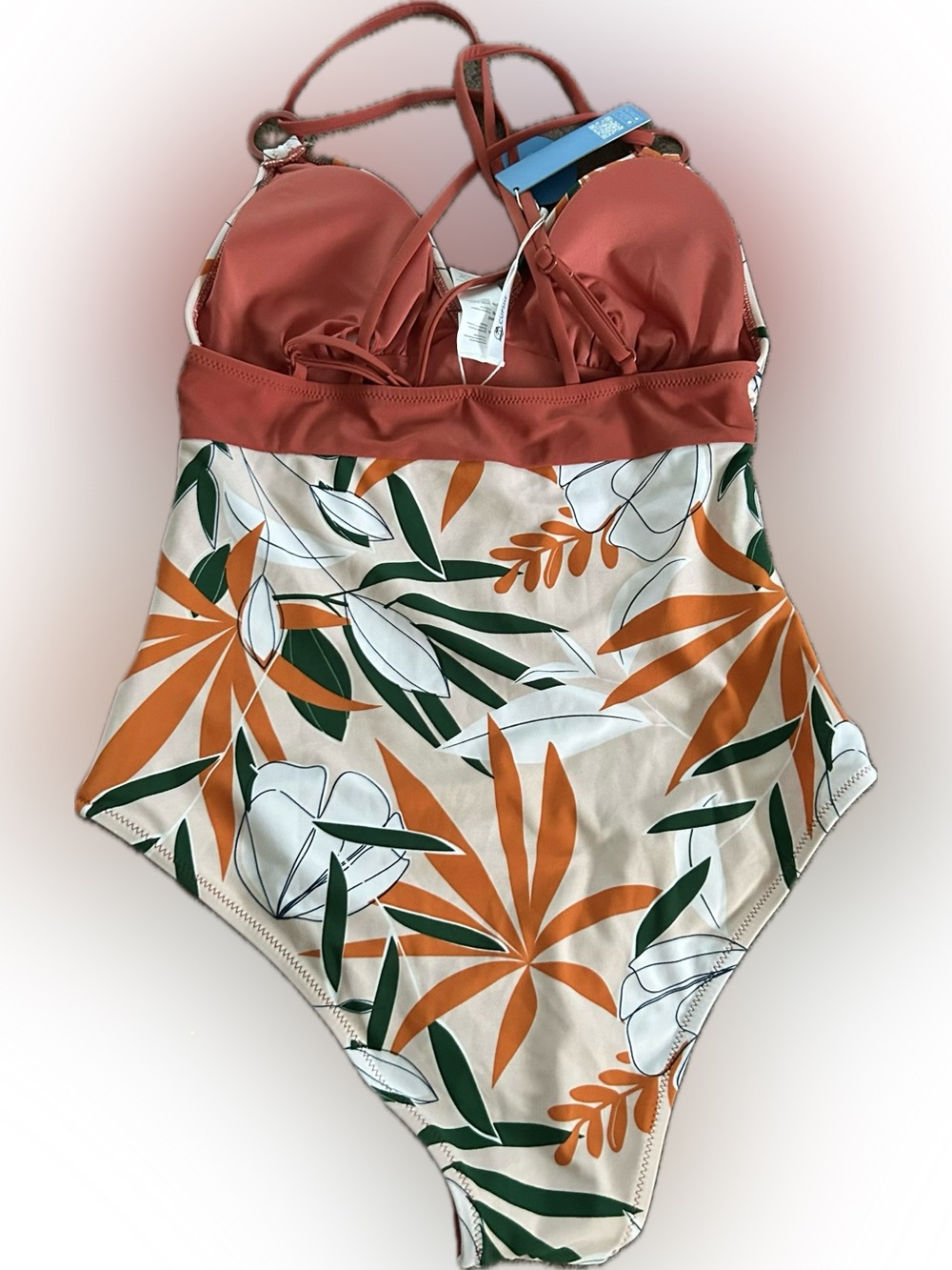 Cupshe Woman’s Rust-Orange Ruched Floral One-Piece Swimsuit